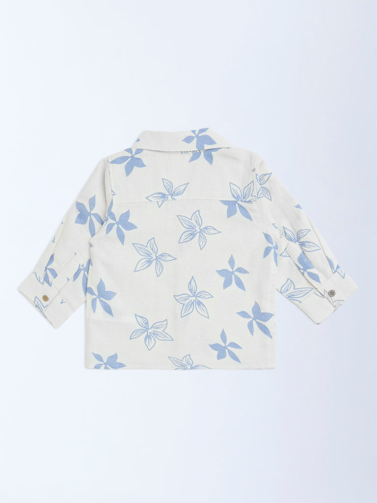 HOP Baby Off-White Floral Pattern Cotton Shirt