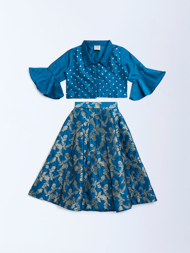 Utsa Kids Blue Sequin Embellished Ethnic Set - (2-8yrs)