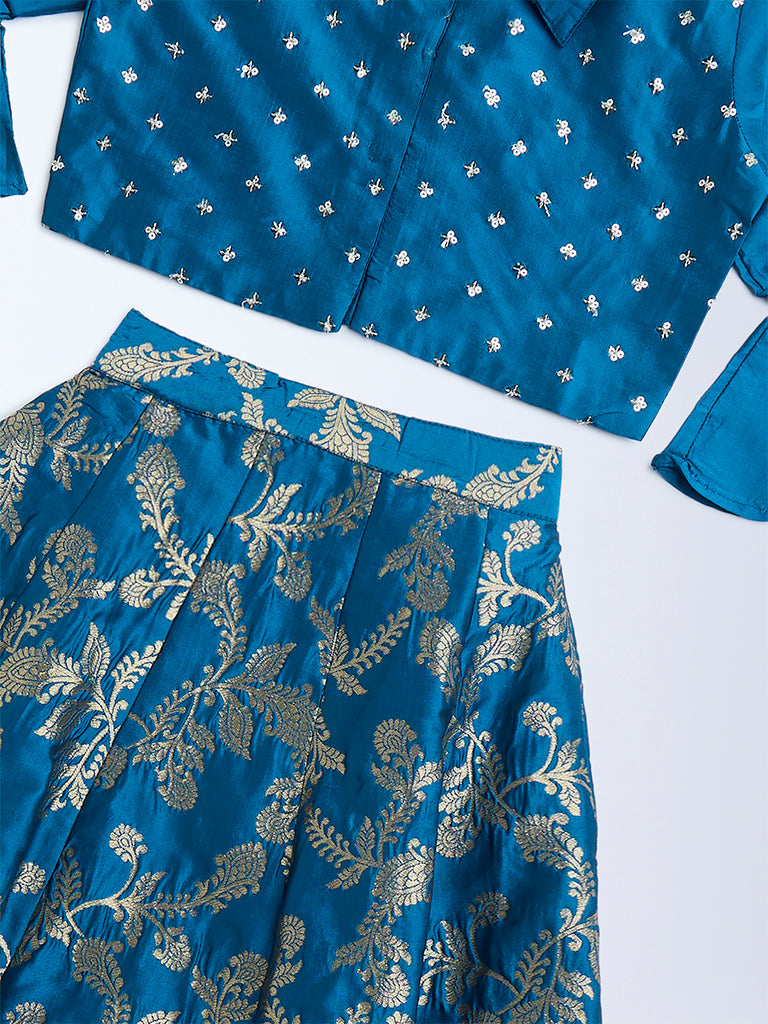 Utsa Kids Blue Sequin Embellished Ethnic Set - (2-8yrs)