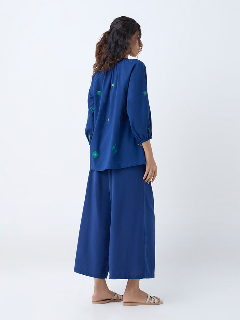 Westside Utsa Women's Indigo Embroidered Cotton Tunic for Work Wear Back View