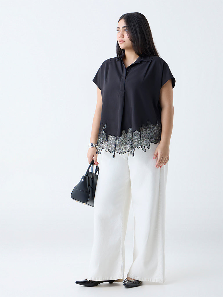 Westside Gia Women's Black Lace Detailed Cotton Blouse for Casual Wear Full View