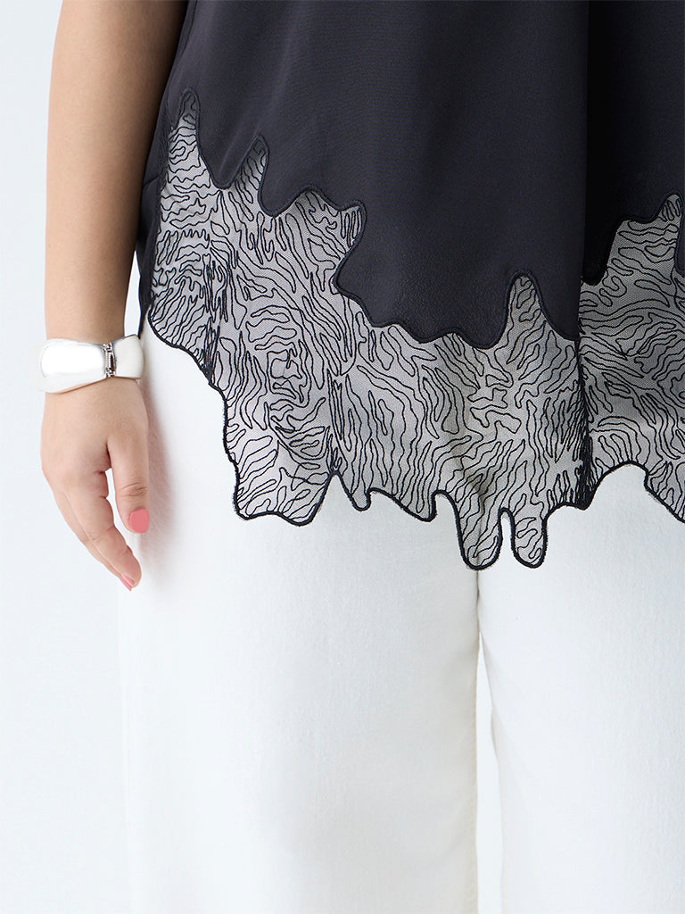 Westside Gia Women's Black Lace Detailed Cotton Blouse for Casual Wear Zoomed View