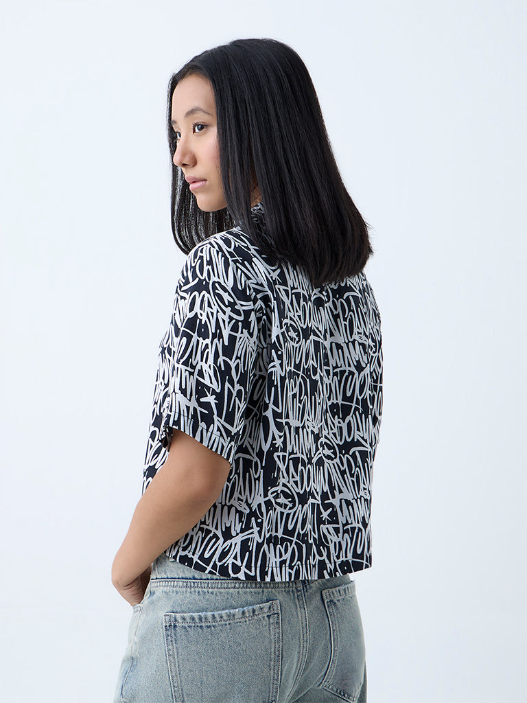 Westside Nuon Women's Black Abstract Printed Shirt for Casual Wear Back View