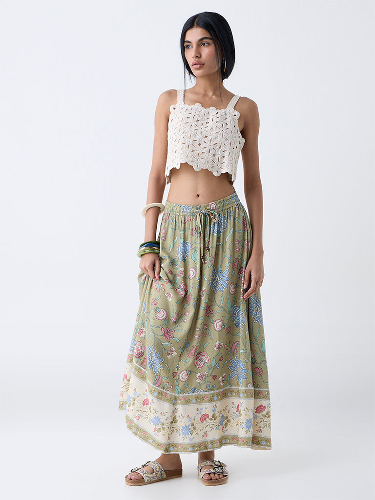 Westside Bombay Paisley Women's Sage Botanical Design Skirt for Casual Wear Full View
