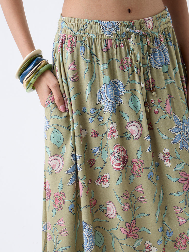 Westside Bombay Paisley Women's Sage Botanical Design Skirt for Casual Wear Zoomed View