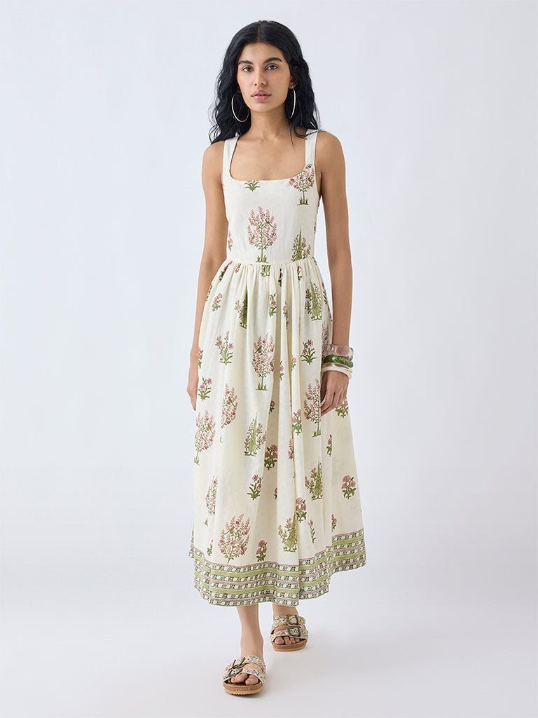 Buy Bombay Paisley Off-White Cotton A-Line Dress from Westside