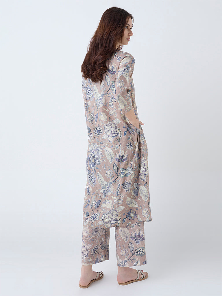 Westside Utsa Women's Beige Floral Design A-Line Kurta for Work Wear Back View