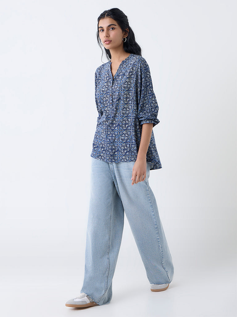 Utsa Indigo Botanical Design Tunic