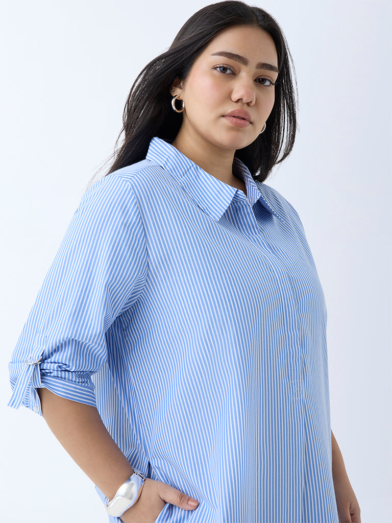 Gia Blue Striped Cotton Tunic Dress