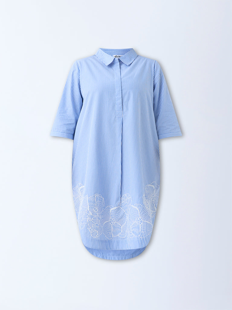 Gia Blue Striped Cotton Tunic Dress