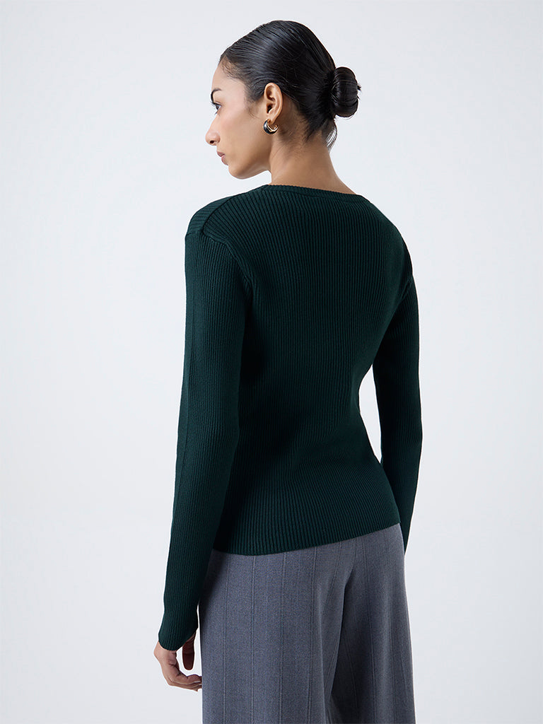 Wardrobe Dark Green Textured Sweater