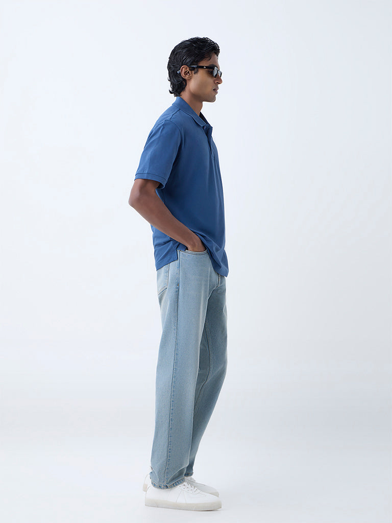 WES Casuals Indigo Relaxed-Fit Cotton-Blend Polo T-Shirt