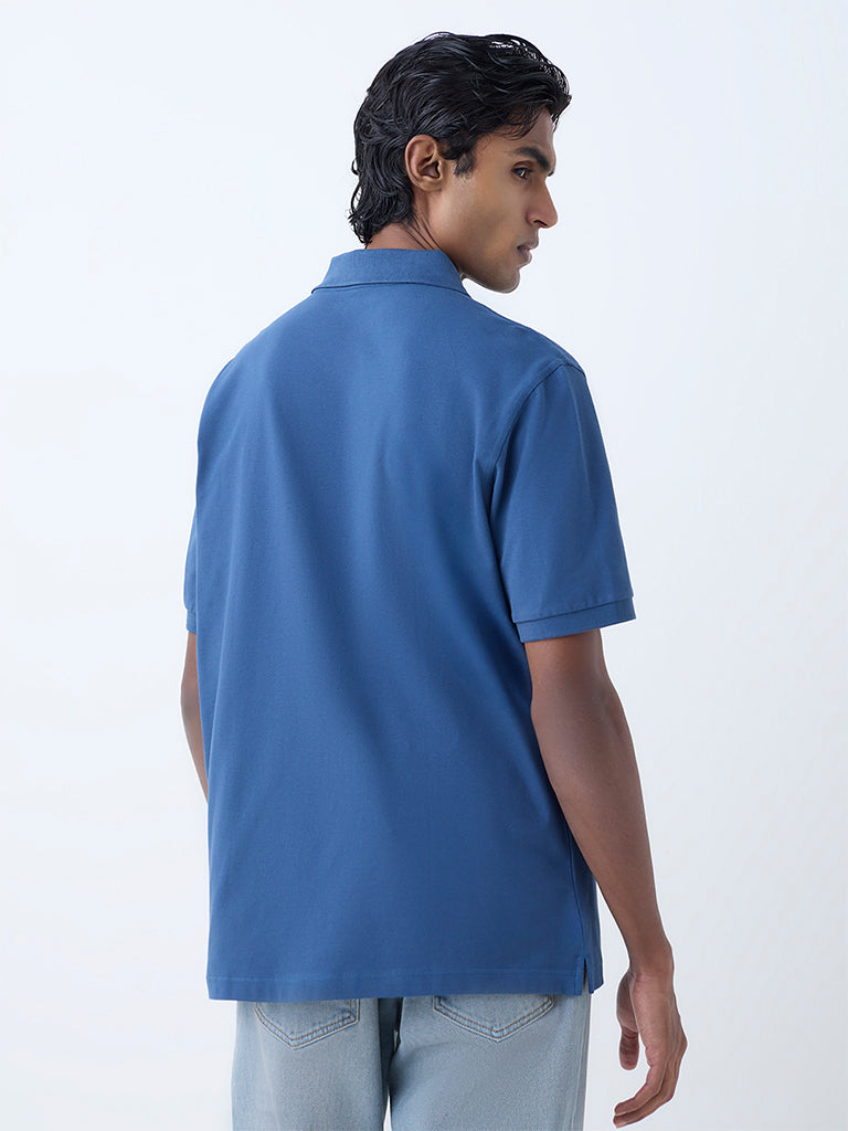 WES Casuals Indigo Relaxed-Fit Cotton-Blend Polo T-Shirt