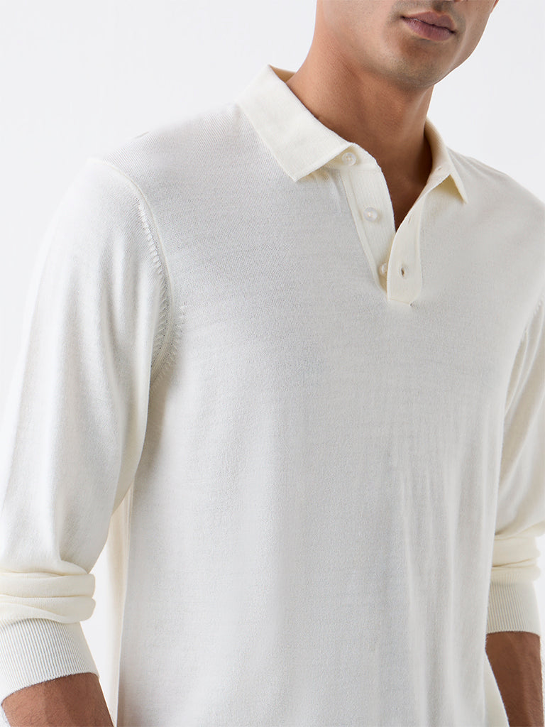 WES Formals Off-White Solid Relaxed-Fit Polo T-Shirt