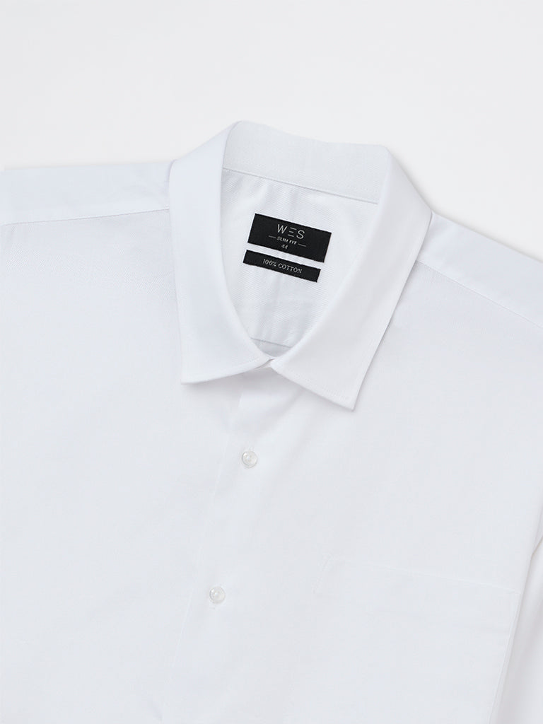 WES Formals White Slim-Fit Cotton Shirt