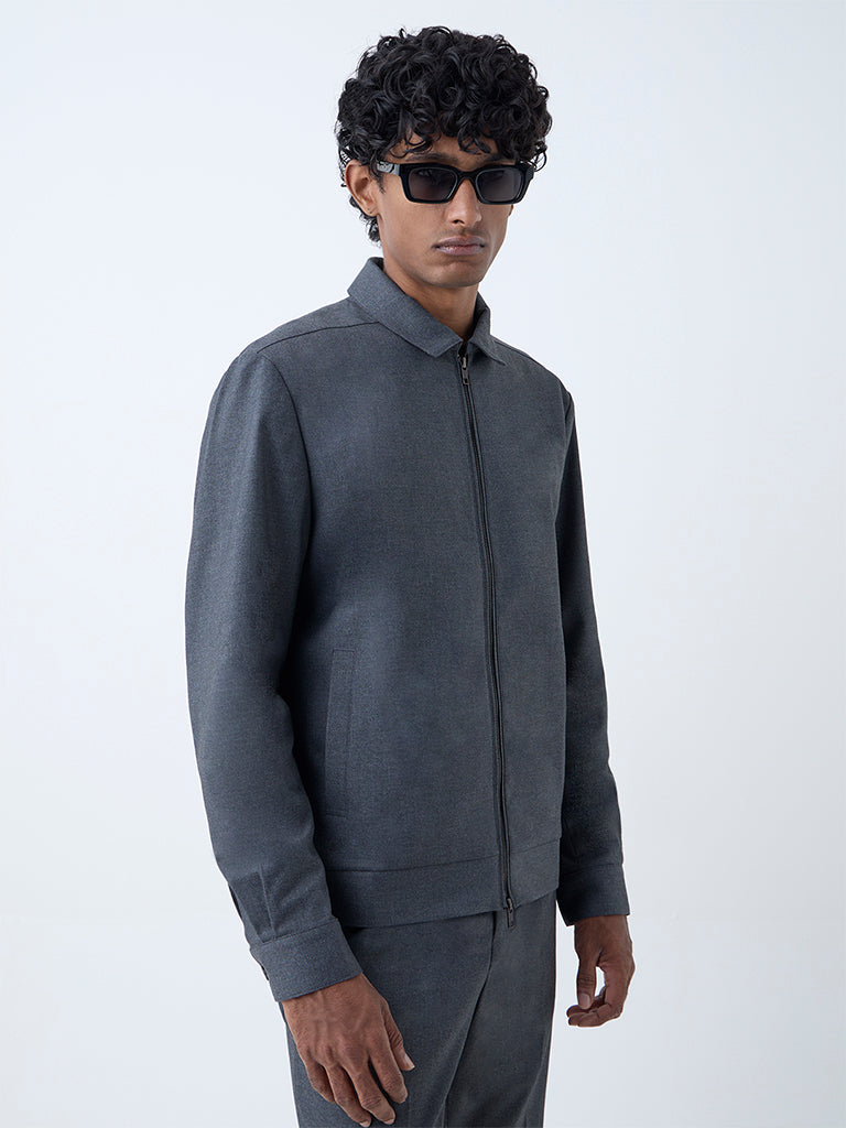 WES Formals Dark Grey Solid Relaxed-Fit Jacket