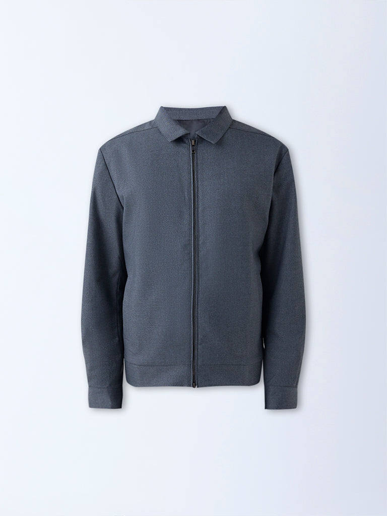 WES Formals Dark Grey Solid Relaxed-Fit Jacket