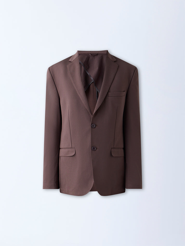 WES Formals Dark Brown Solid Slim-Fit Blazer