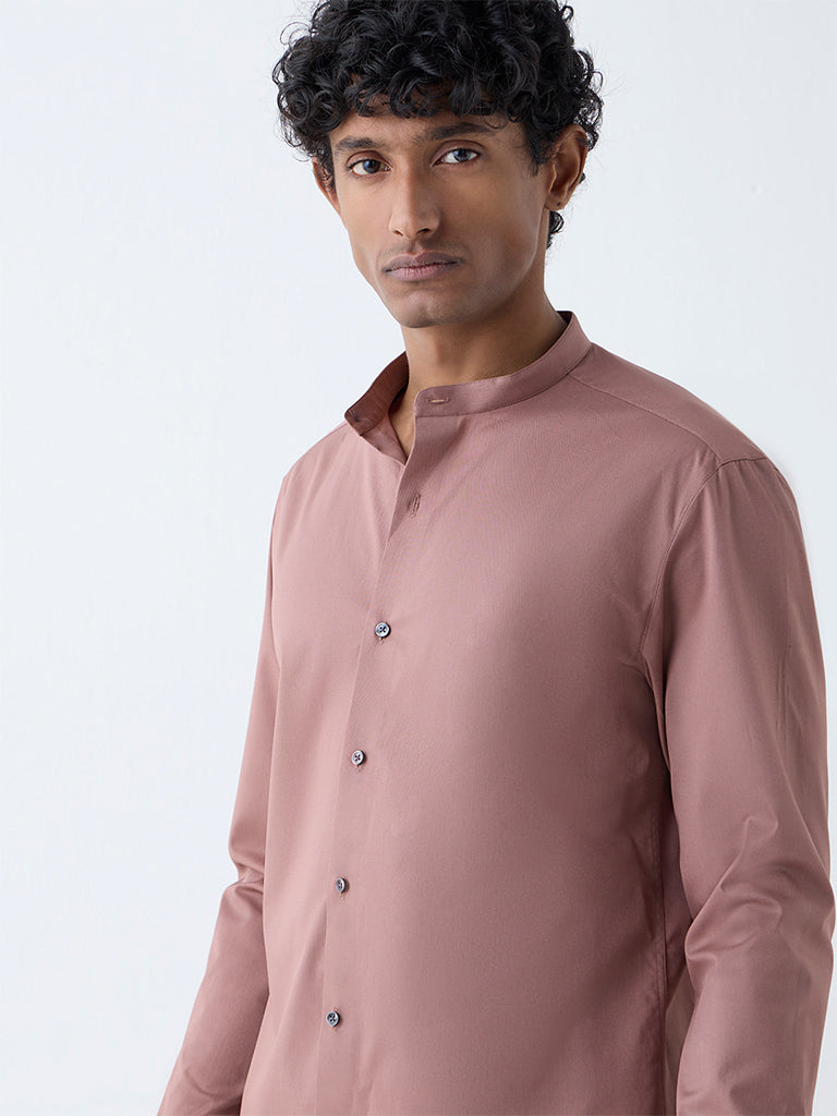 WES Formals Dusty Pink Solid Ultra-Slim Fit Cotton-Blend Shirt