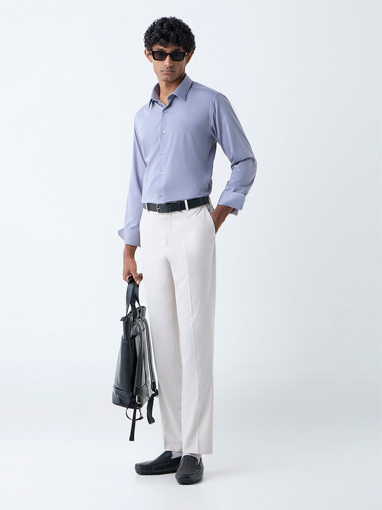 WES Formals Grey Solid Slim-Fit Shirt
