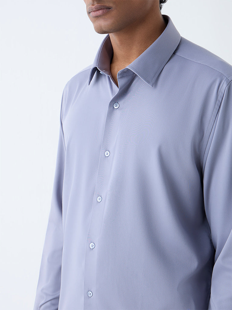 WES Formals Grey Solid Slim-Fit Shirt