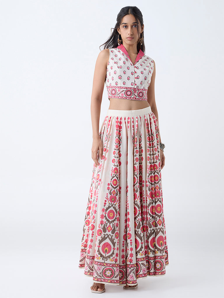 Utsa Pink Printed Cotton Ethnic Top