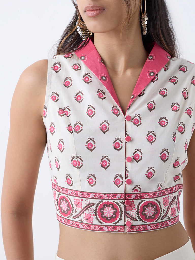 Utsa Pink Printed Cotton Ethnic Top