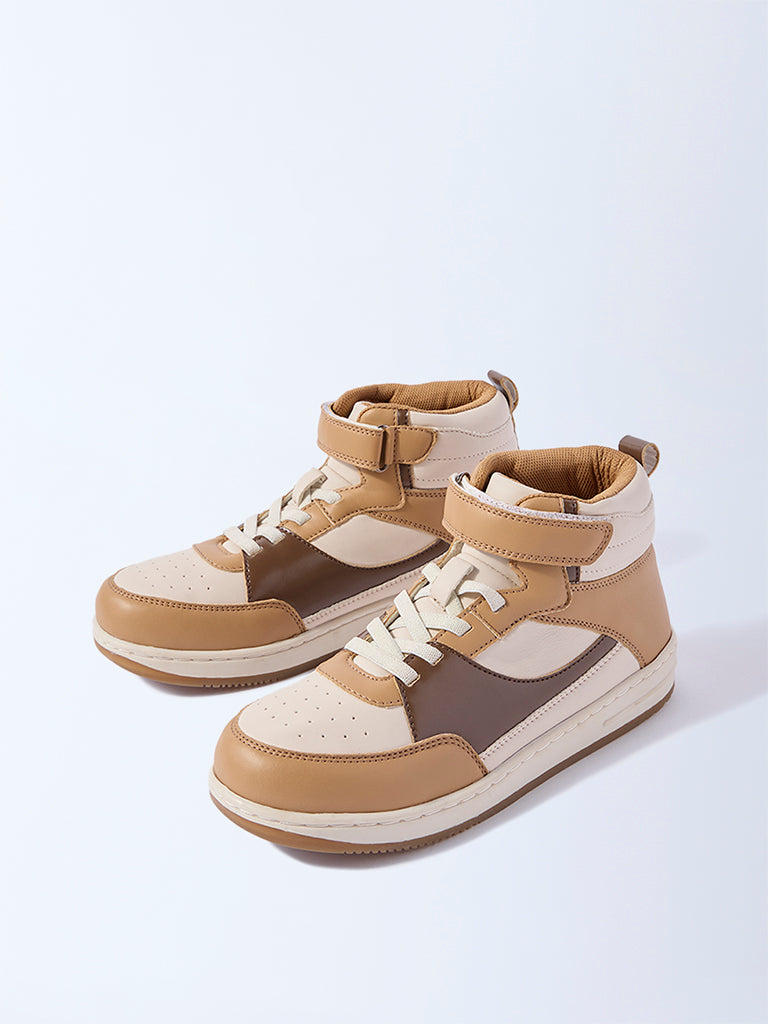 Yellow Beige Perforated High-Top Boots