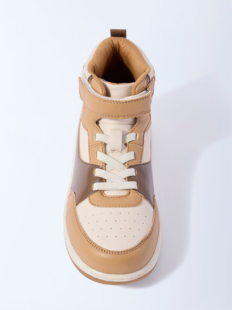 Westside Yellow Boys Beige Perforated High-Top Boots for Casual Wear Front view