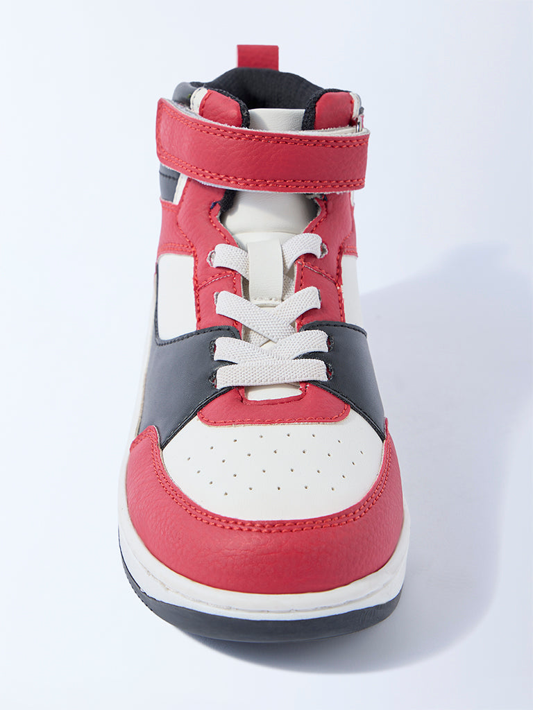 Westside Yellow Boys Red Colour-Blocked High-Top Boots for Casual Wear Front view