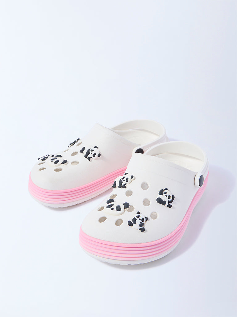 Yellow White Applique-Detailed Clogs