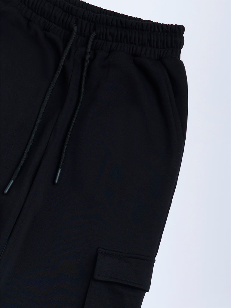 Y&F Kids Black Solid Mid-Rise Cotton-Blend Joggers