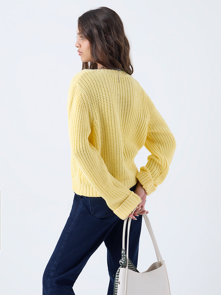 LOV Yellow Knit-Textured Cardigan
