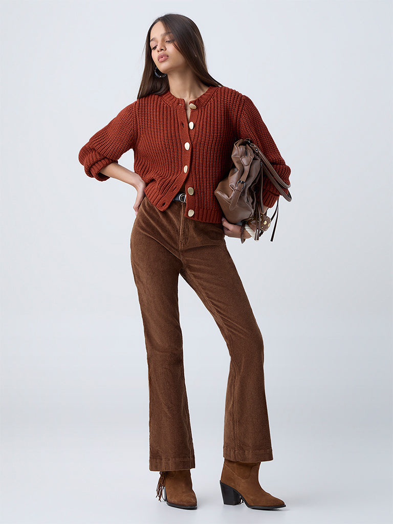 LOV Rust Knit-Textured Cardigan
