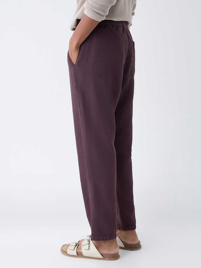 ETA Dark Purple Solid Relaxed Fit Mid-Rise Cotton Chinos
