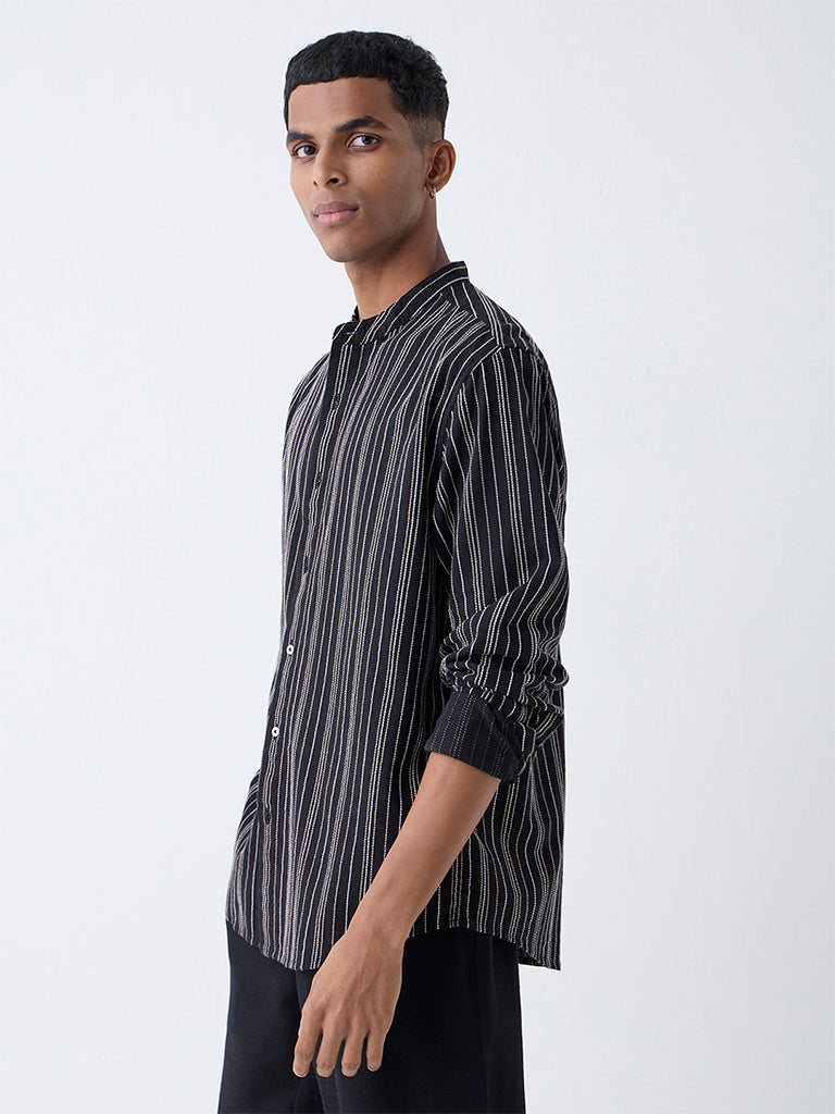 ETA Black Striped Relaxed-Fit Cotton Shirt