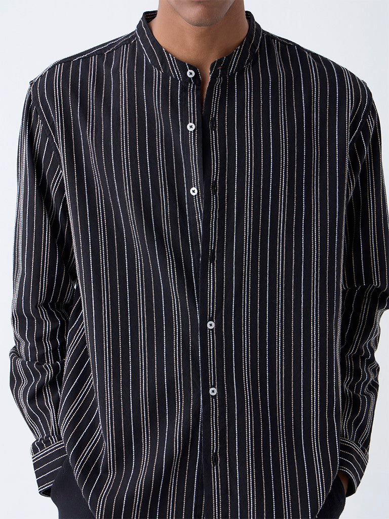 ETA Black Striped Relaxed-Fit Cotton Shirt