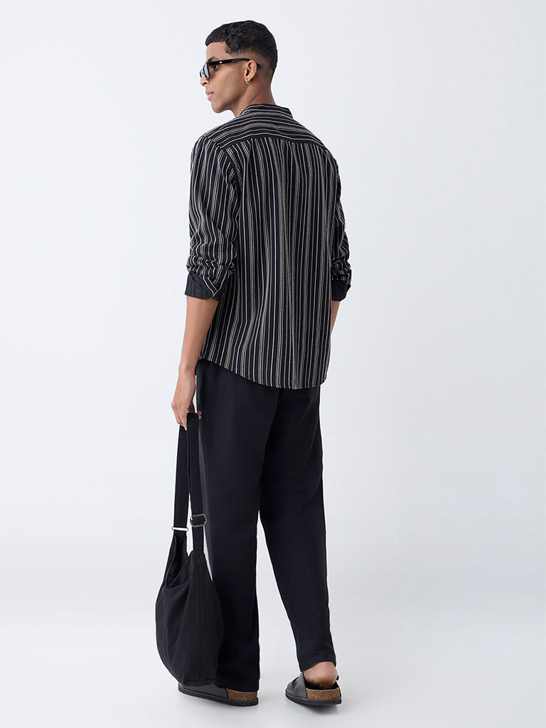 ETA Black Striped Relaxed-Fit Cotton Shirt