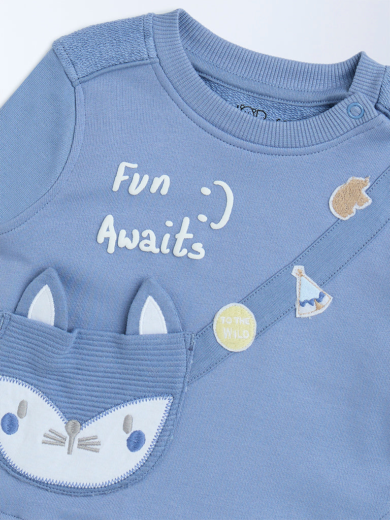 HOP Baby Blue Animal Design Cotton-Blend Sweatshirt