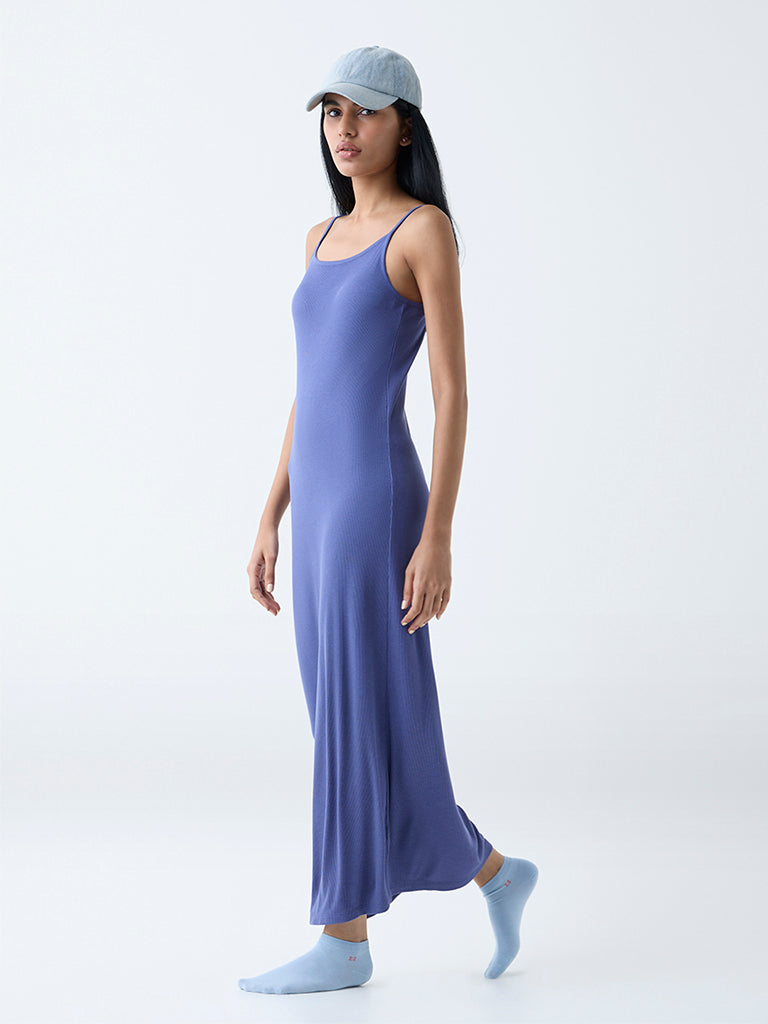 Superstar Blue Ribbed-Textured Lounge Dress