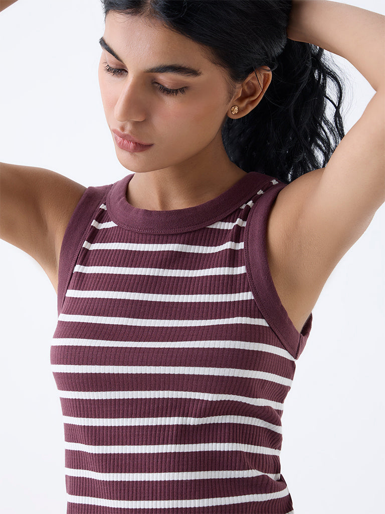 Superstar Brown Striped Cotton Tank Top