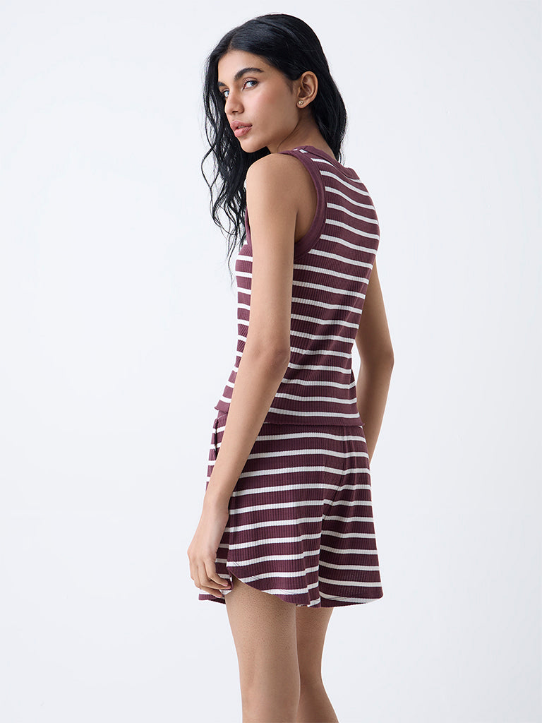 Superstar Brown Striped Cotton Tank Top