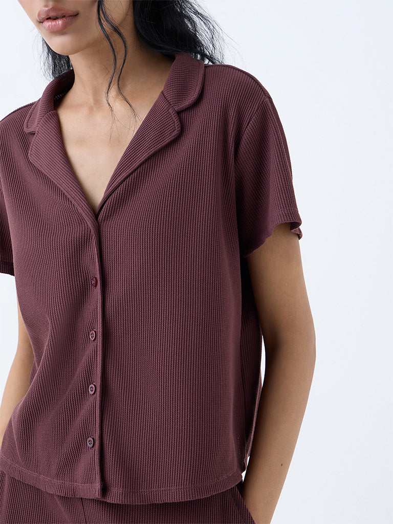 Superstar Brown Waffle-Textured Shirt
