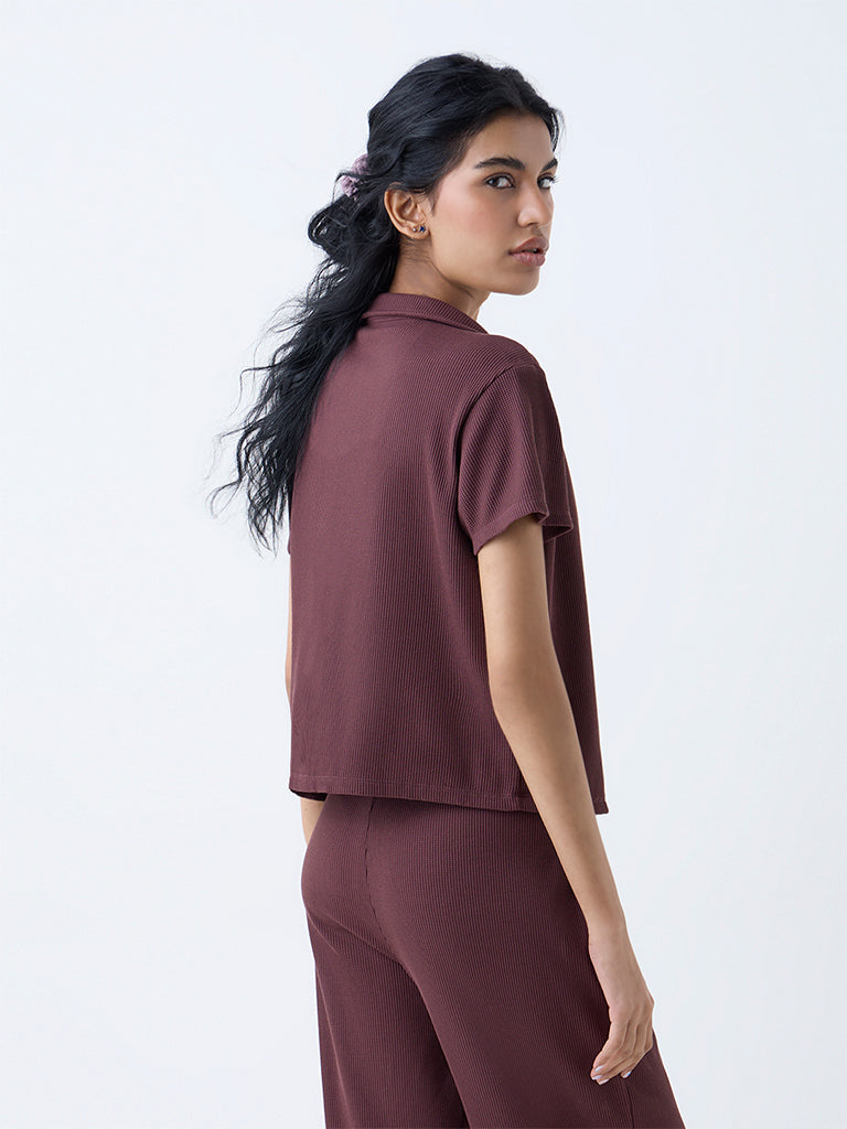 Superstar Brown Waffle-Textured Shirt