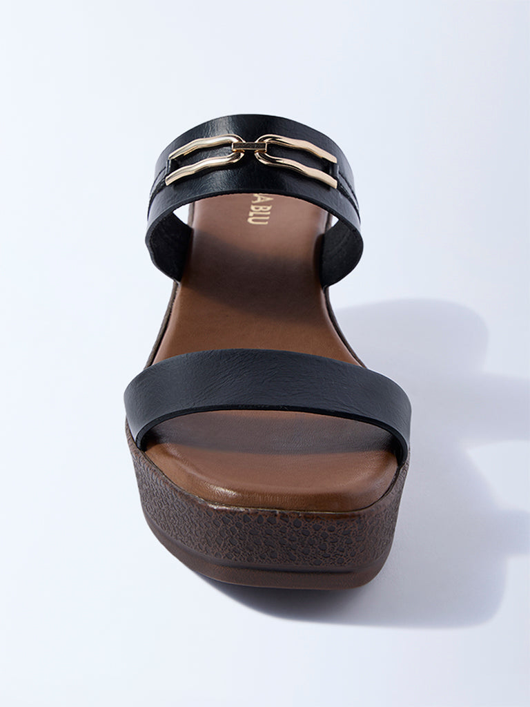LUNA BLU Black Dual-Strap Wedge-Heel Sandals