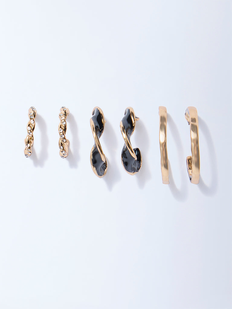 Buy Westside Accessories Gold and Black Enamel Hoop Earrings Set