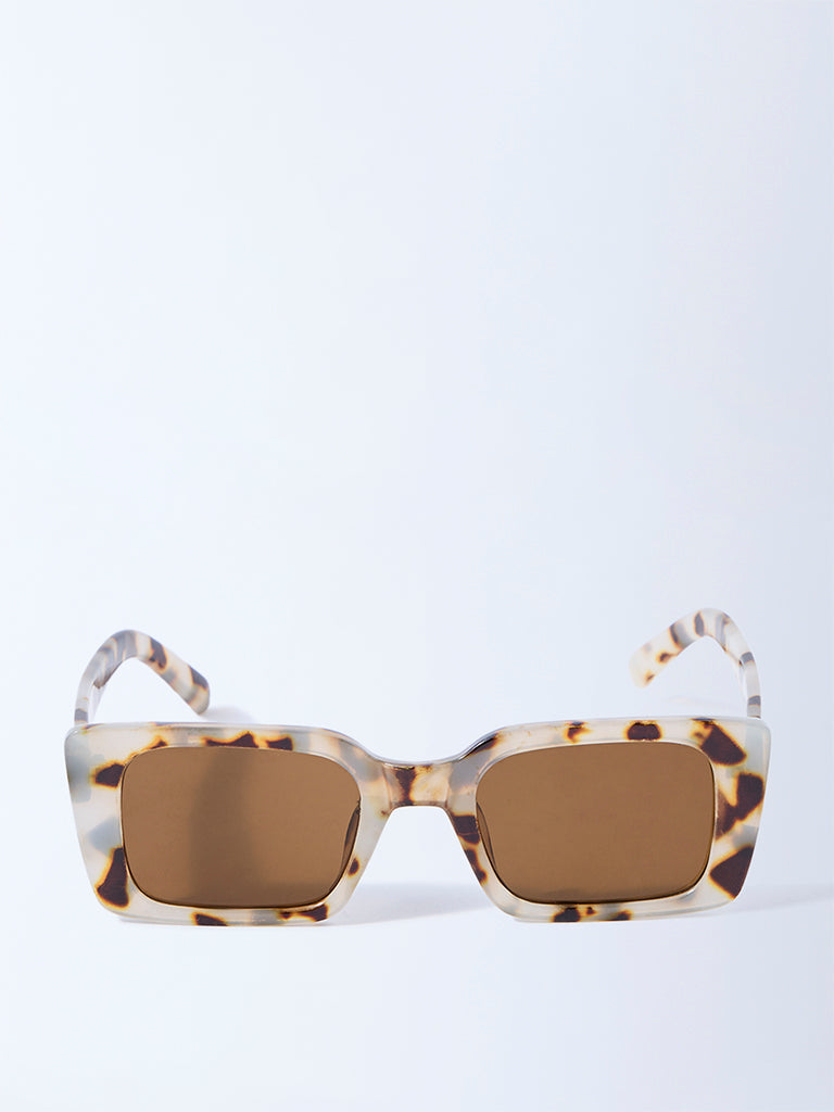 Westside Accessories Brown Animal Design Rectangular Sunglasses with Pouch