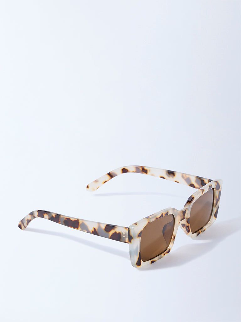 Westside Accessories Brown Animal Design Rectangular Sunglasses with Pouch