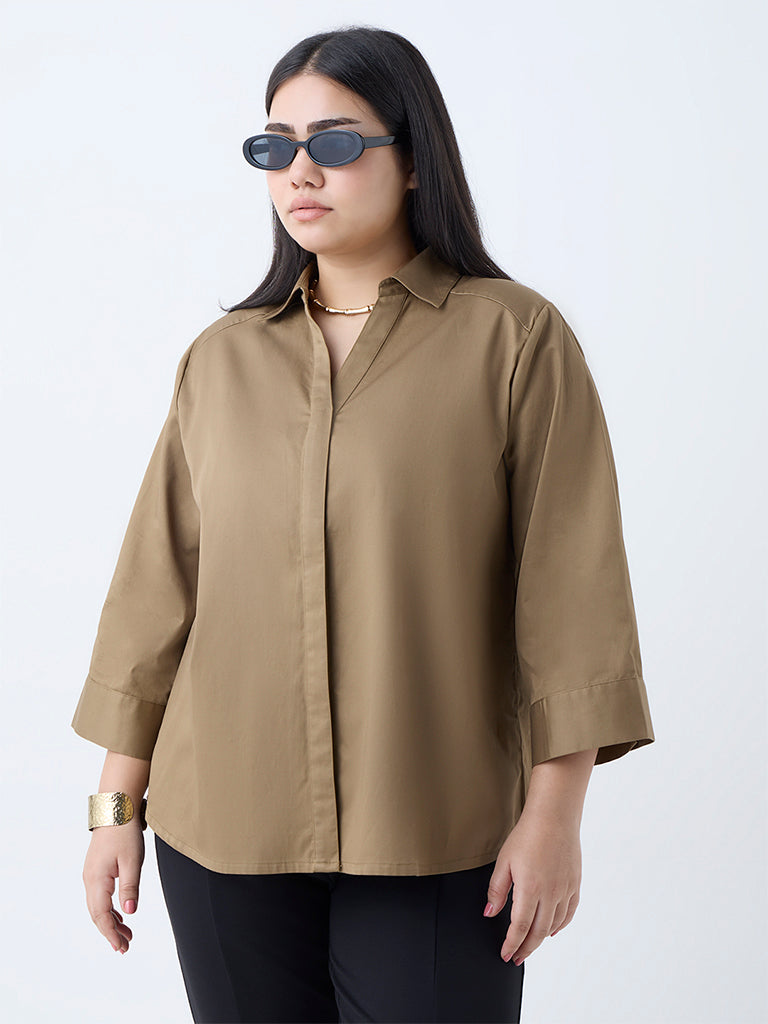 Gia Brown Solid Cotton Shirt