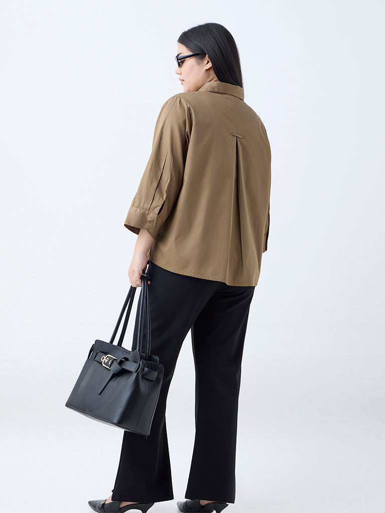 Gia Brown Solid Cotton Shirt